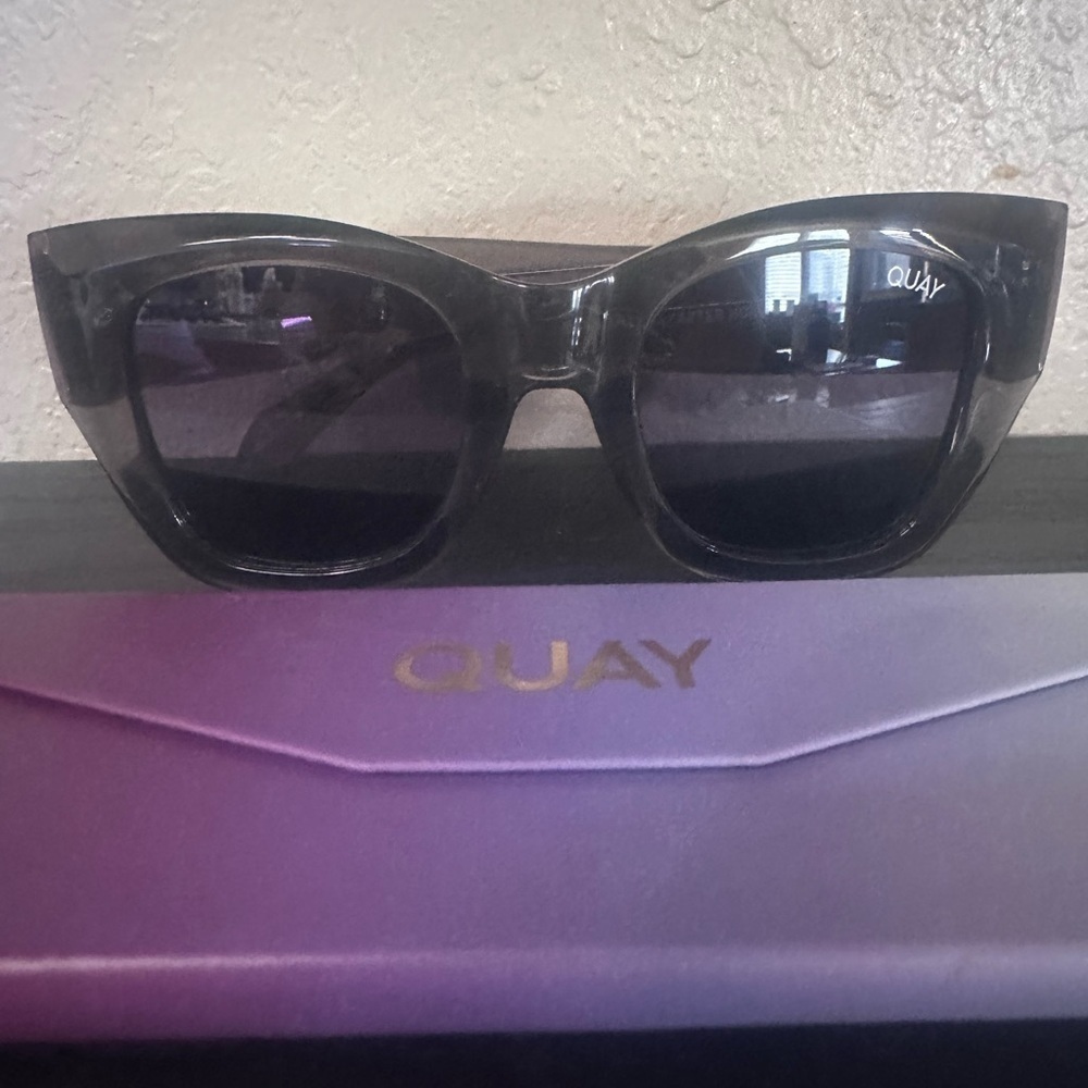 QUAY After Hours Bevel Polarized Crystal Black Smoke Sunglasses With Case